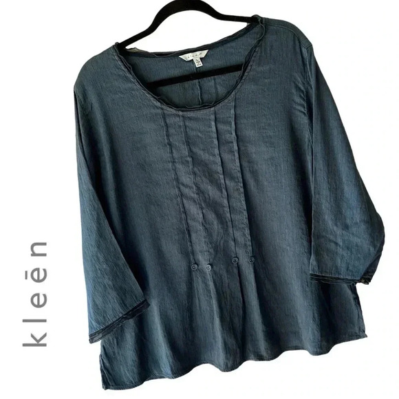 KLEĒN | NWOT | SILK & LINEN LONG SLEEVED PLEATED TOP BLOUSE | SIZE: LARGE - Picture 1 of 8
